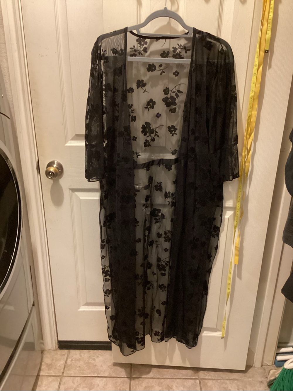Sheer Floral Lace Robe - Black